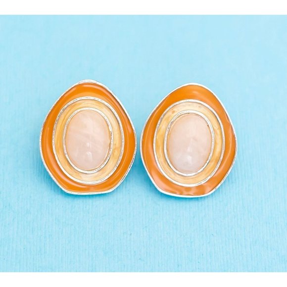 Vintage Orange Oval Stud Earrings by Avon N25 - Picture 1 of 2
